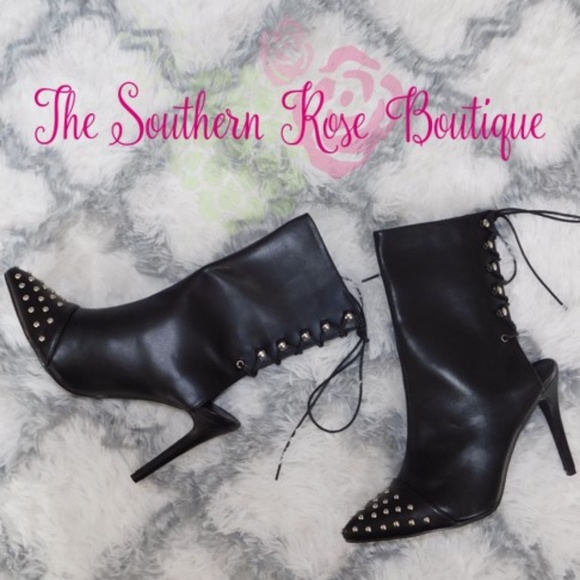 Black Studded Vegan Leather Boots - Picture 3 of 7